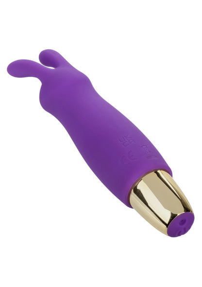 Paarse silicone vibrator met twee oortjes en metalen onderkant