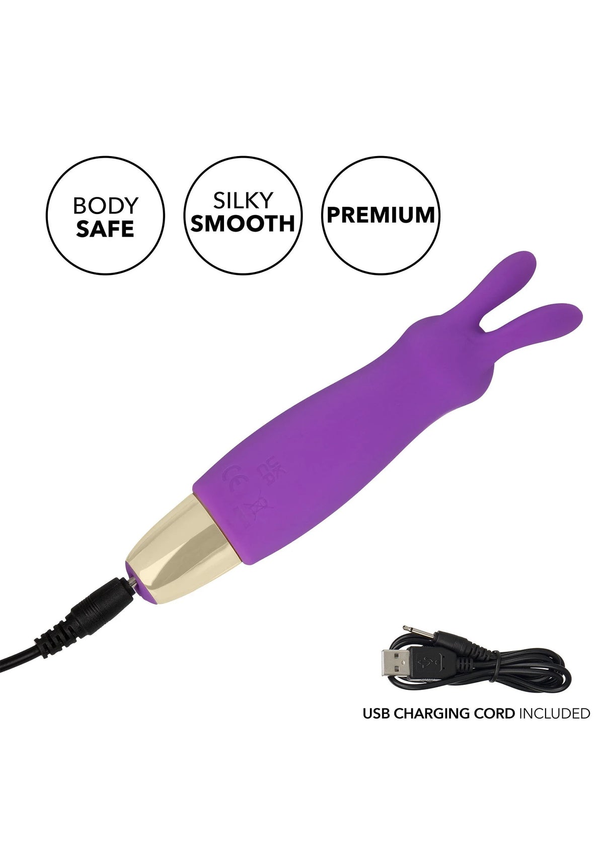 Paarse vibrator met metalen uiteinde en USB-oplaadkabel