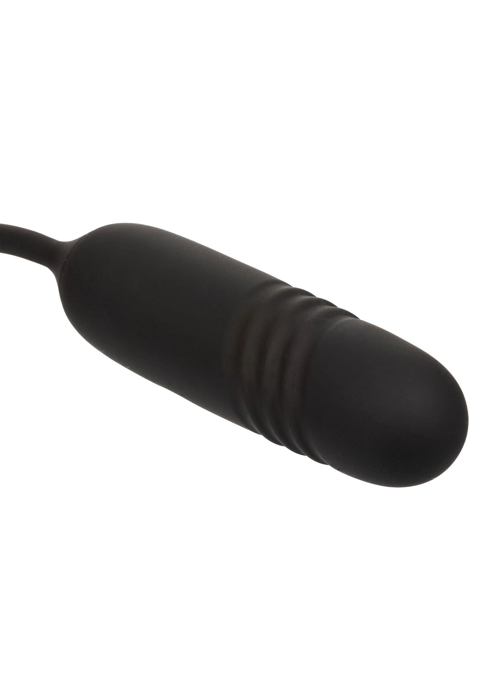Zwarte ribbelsteel vibrator met afgeronde uiteinden, close-up