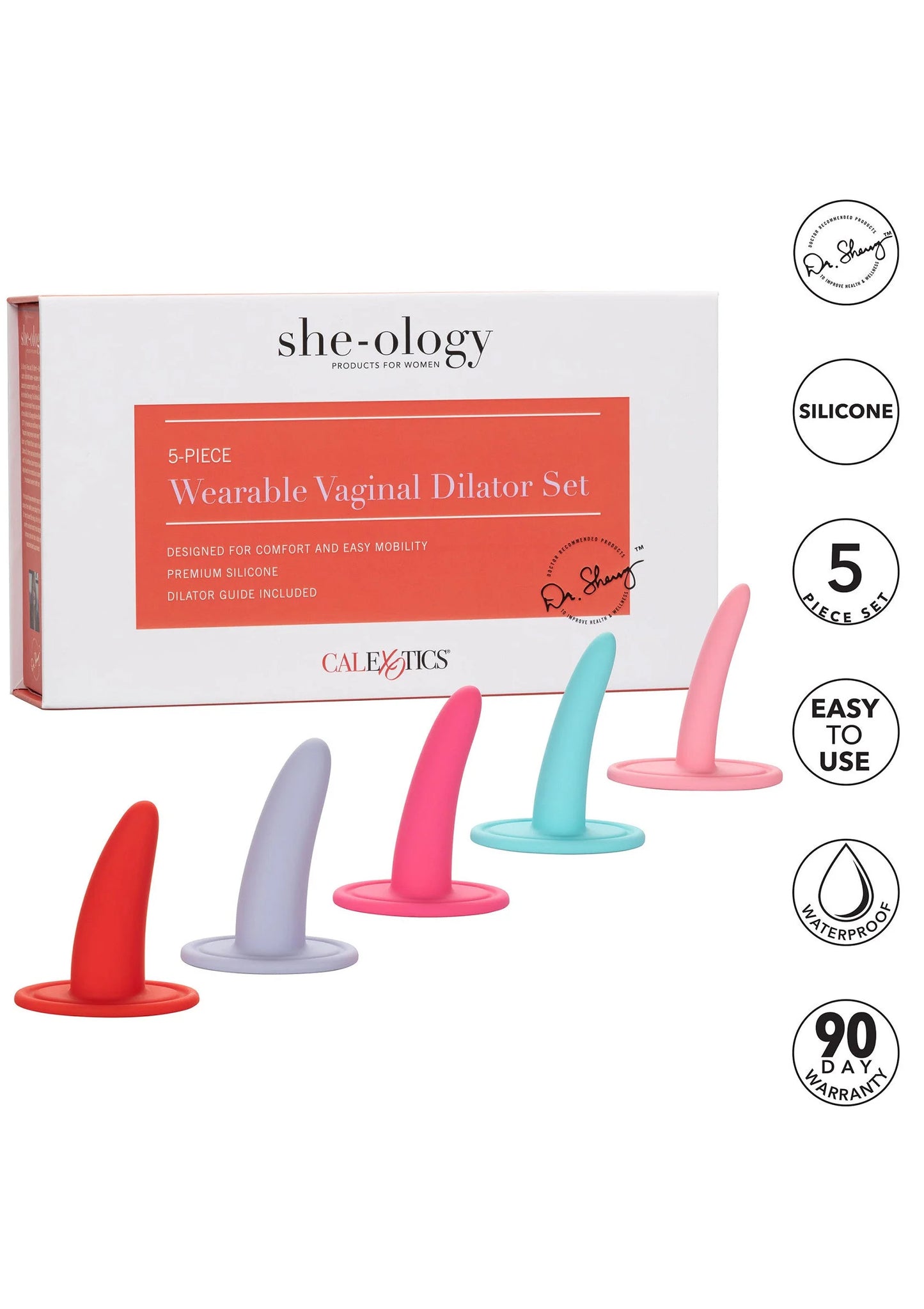 She-ology 5-delige draagbare vaginale dilator set, vijf siliconen kegelvormen