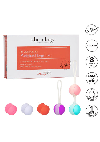 She-ology interchangeabele kegelset, 8-delig met siliconen kogels in vijf kleuren