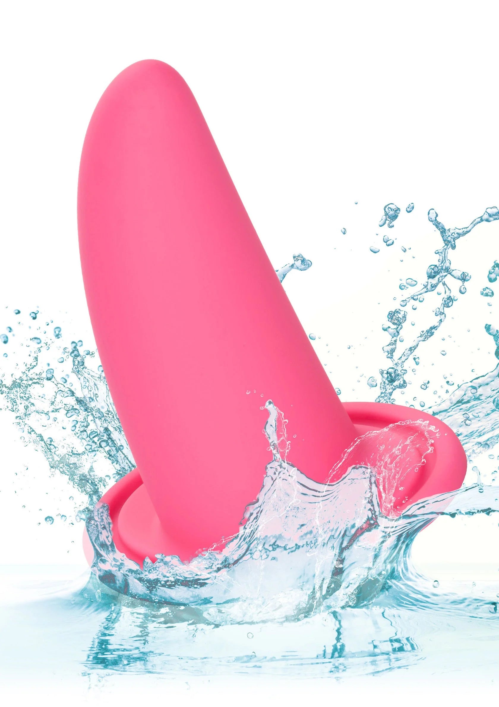 Roze draagbare vaginale dilatator met waterkruimels rondom