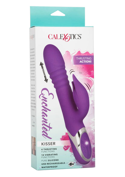 Voorkant verpakking met paarse CalExotics Kisser-vibrator en illustratie
