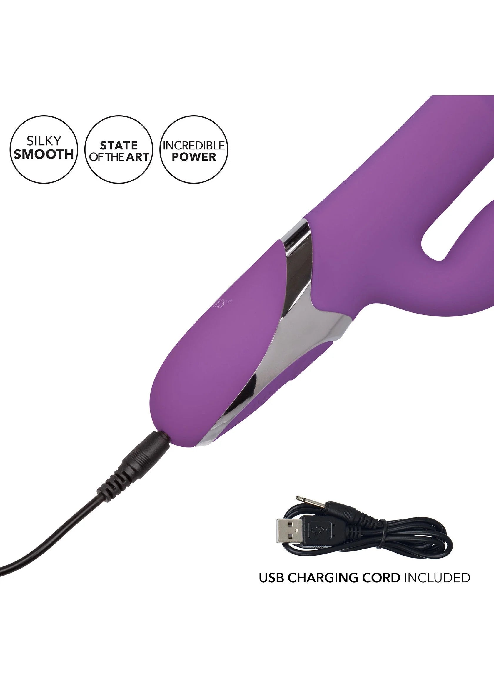 Paarse vibrator met USB-oplaadsnoer en ronde laadconnector