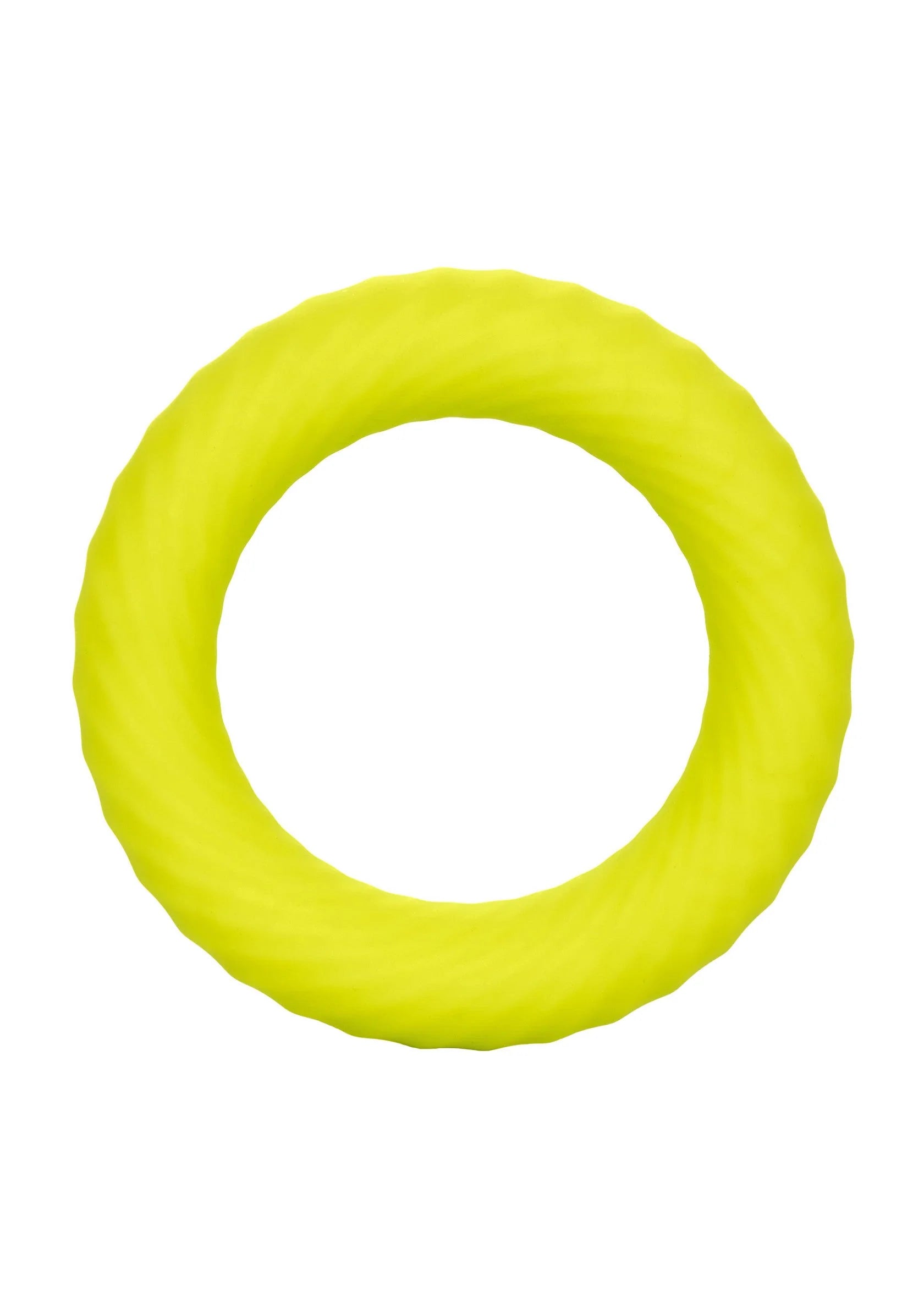 Gele siliconen ring met ronde vorm, open midden en glad oppervlak.