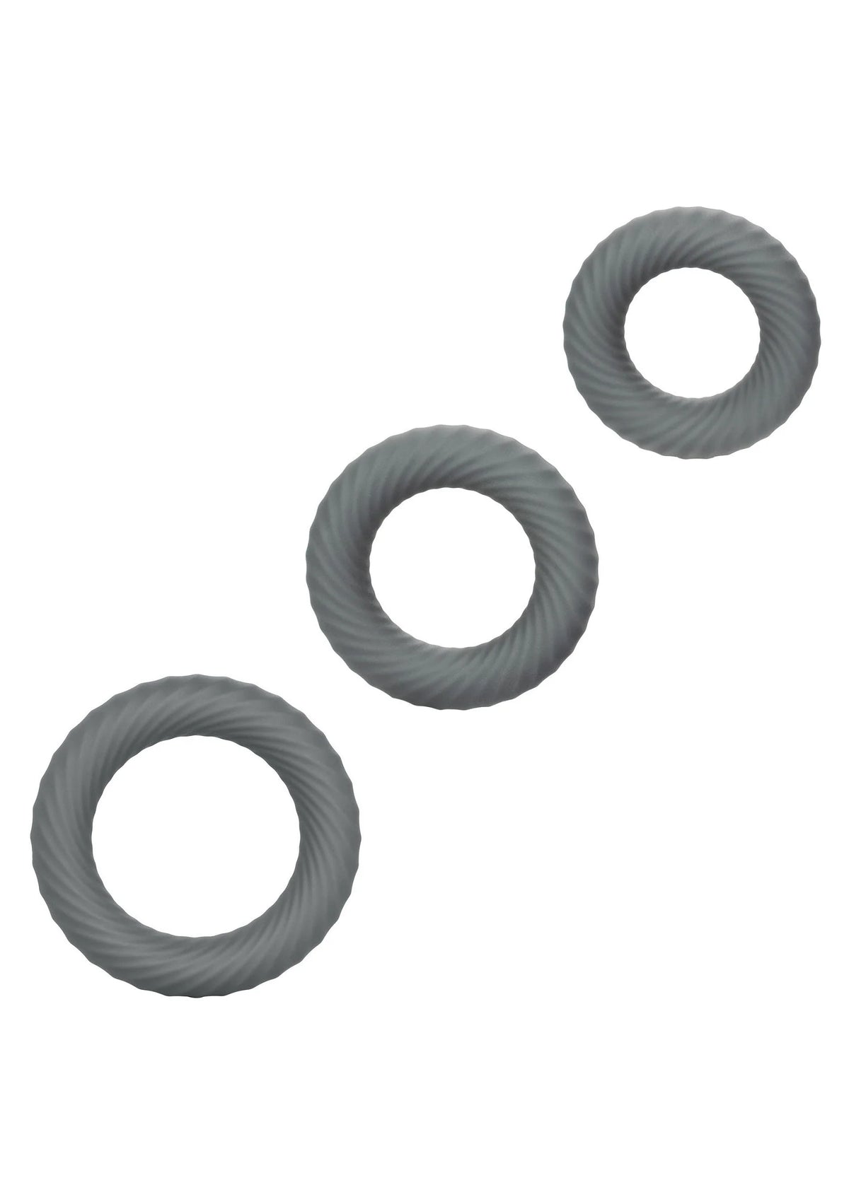 Cockring set, drie losse ringen van grijs, geribbelde siliconenlook