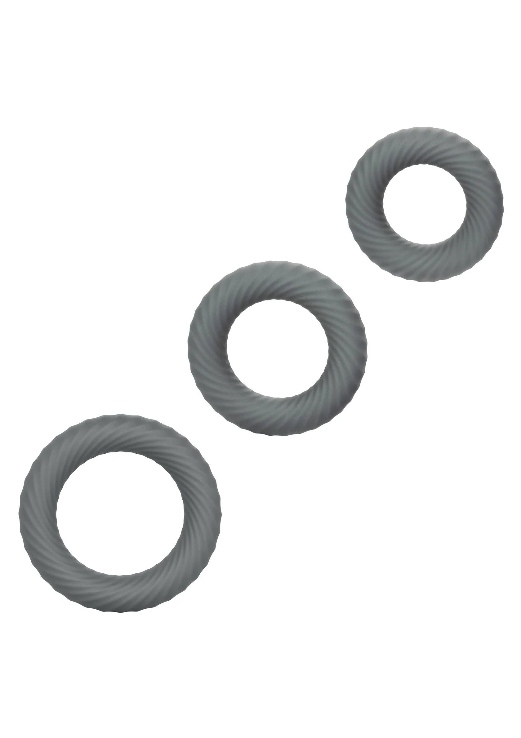 Cockring set, drie losse ringen van grijs, geribbelde siliconenlook
