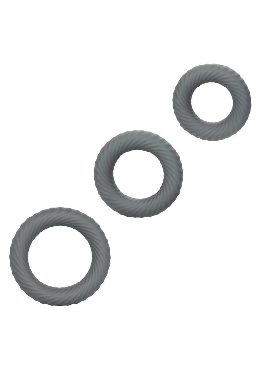Cockring set, drie losse ringen van grijs, geribbelde siliconenlook