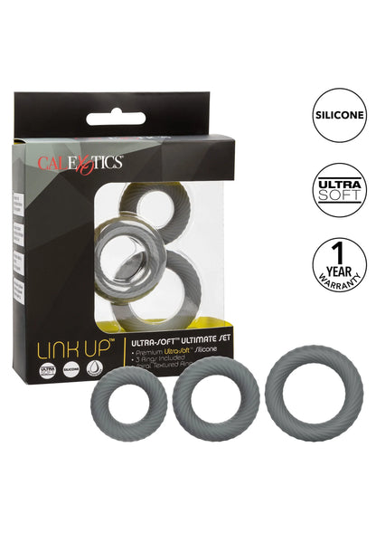 CalExotics Link Up Ultra-Soft cockring set, 3 siliconen ringen, grijs