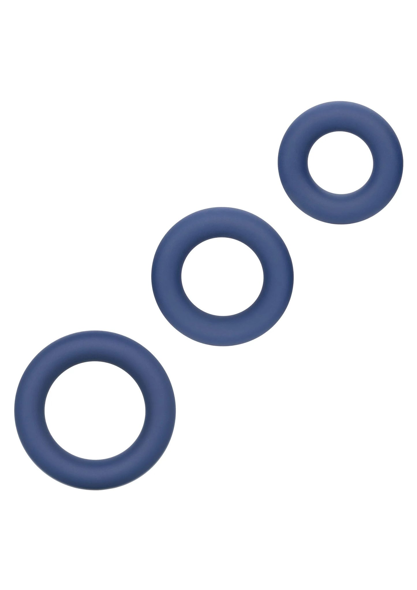 Blauwe siliconen cockringset met drie ringen in ronde vorm