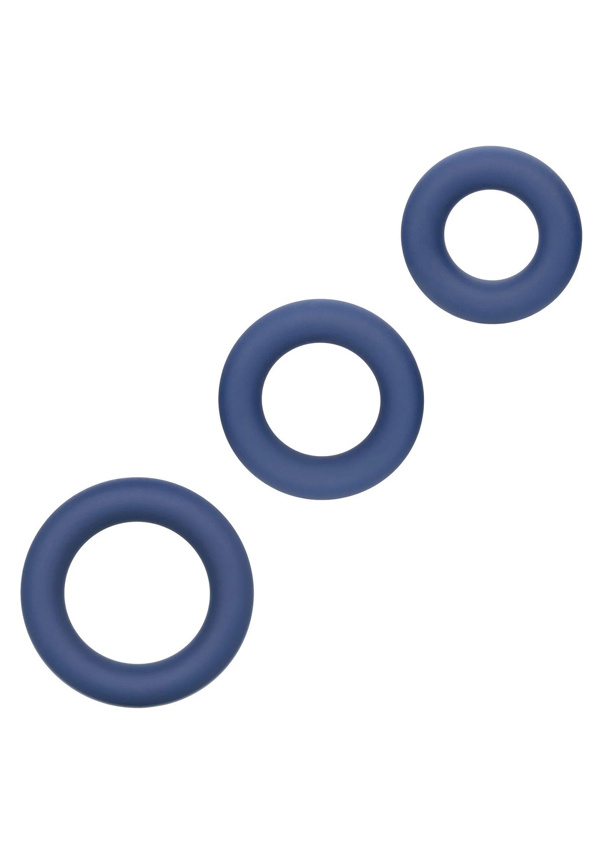 Blauwe siliconen cockringset met drie ringen in ronde vorm