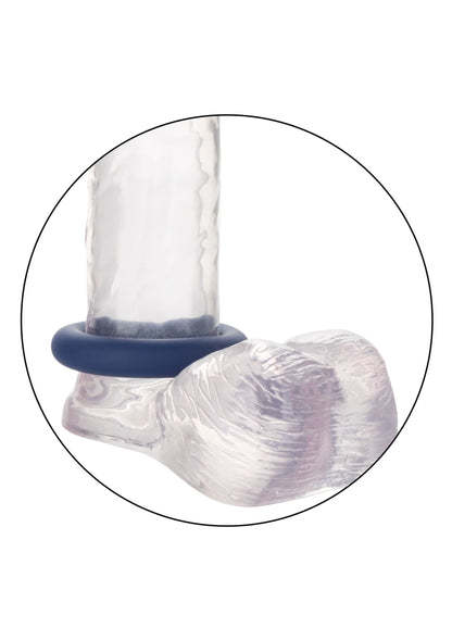 Cockring in blauw op een uitsnede van de siliconenvorm, detail van inzetstuk