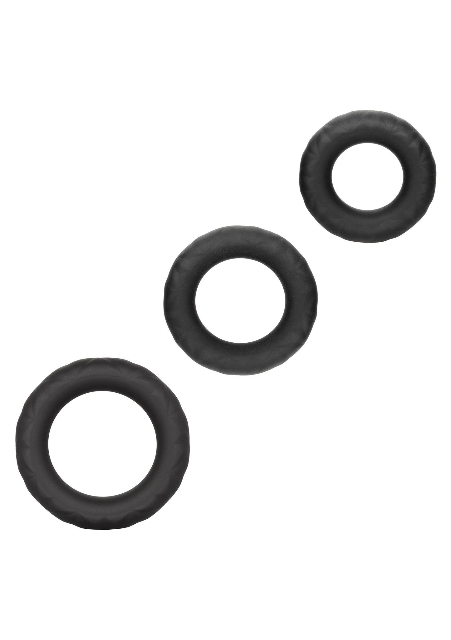 Cockringenset met drie zwarte, zachte ringen, rond met open midden.