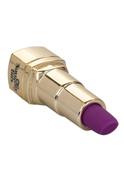 Lipstick-vibrator met gouden behuizing en paarse dop