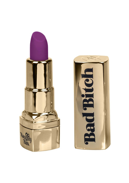 Lipstick-vibrator en opbergdoos, gouden look met paarse lippenstiftpunt