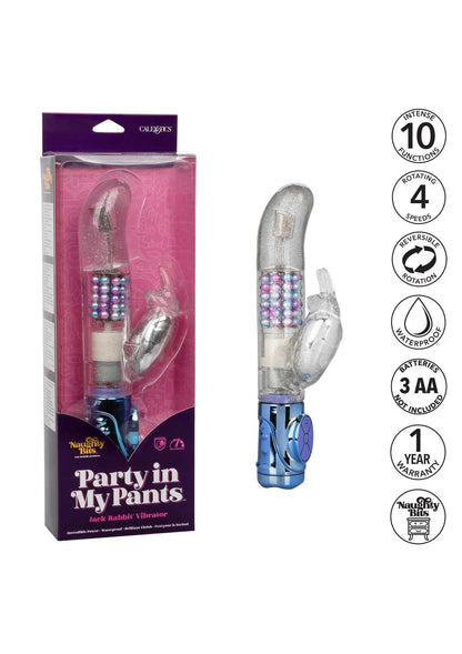 Zilverkleurige CalExotics dubbelvibrator met parelaccenten en bediening, met keurmerken