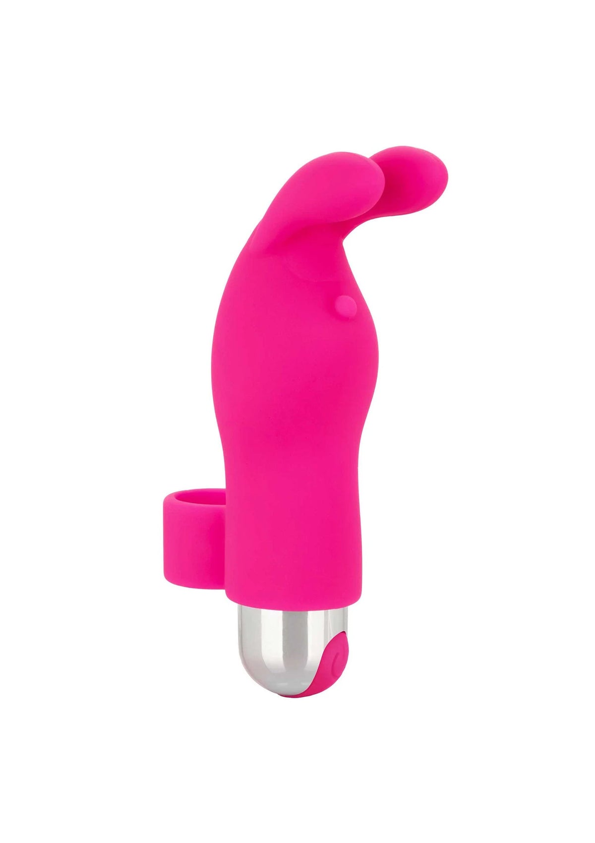 Roze silicone vinger-bunny vibrator met brede contactrand en ronde uiteinde