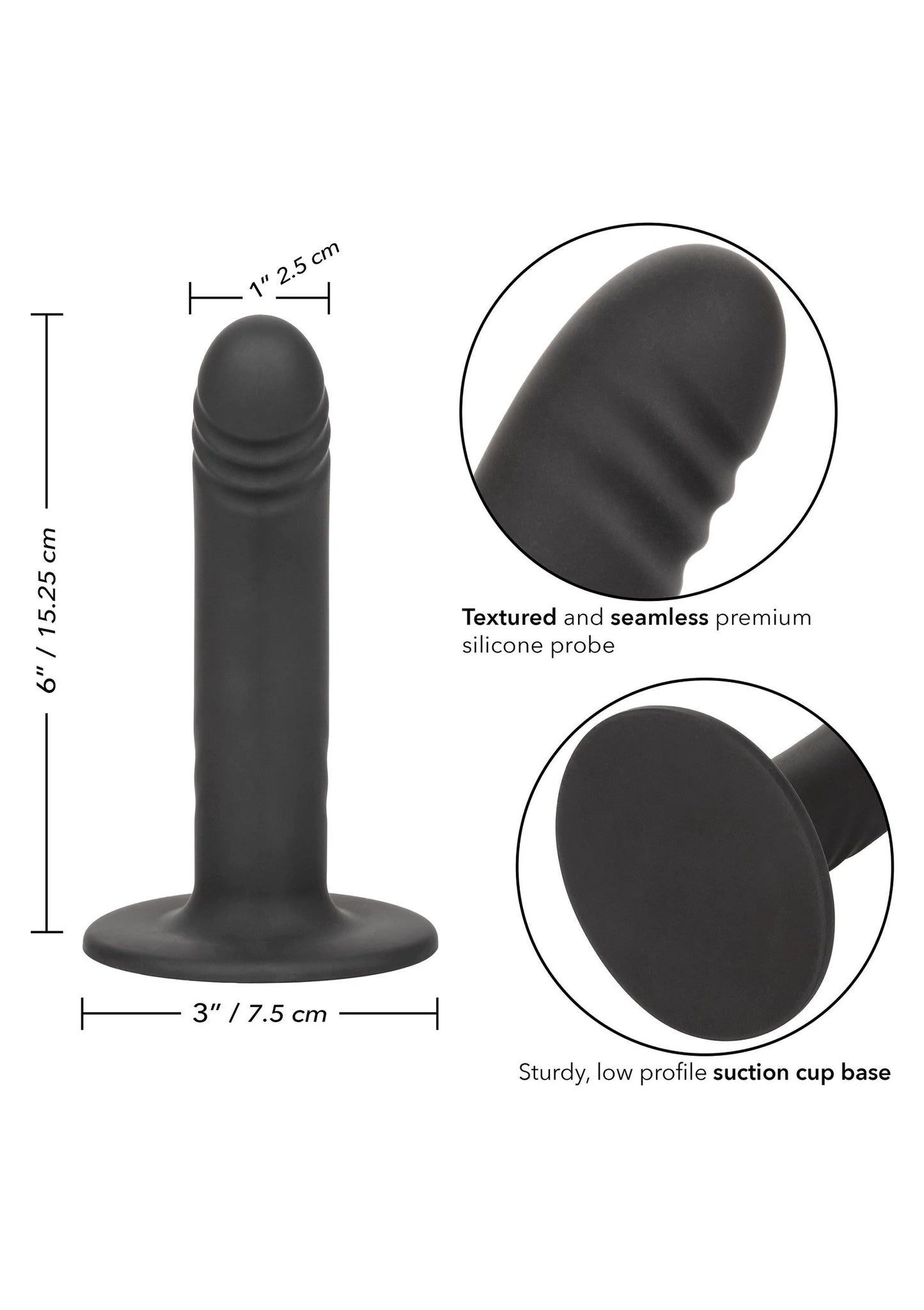 Zwarte anale probe met ribbels, afmetingen: 15,25 cm en voet 7,5 cm