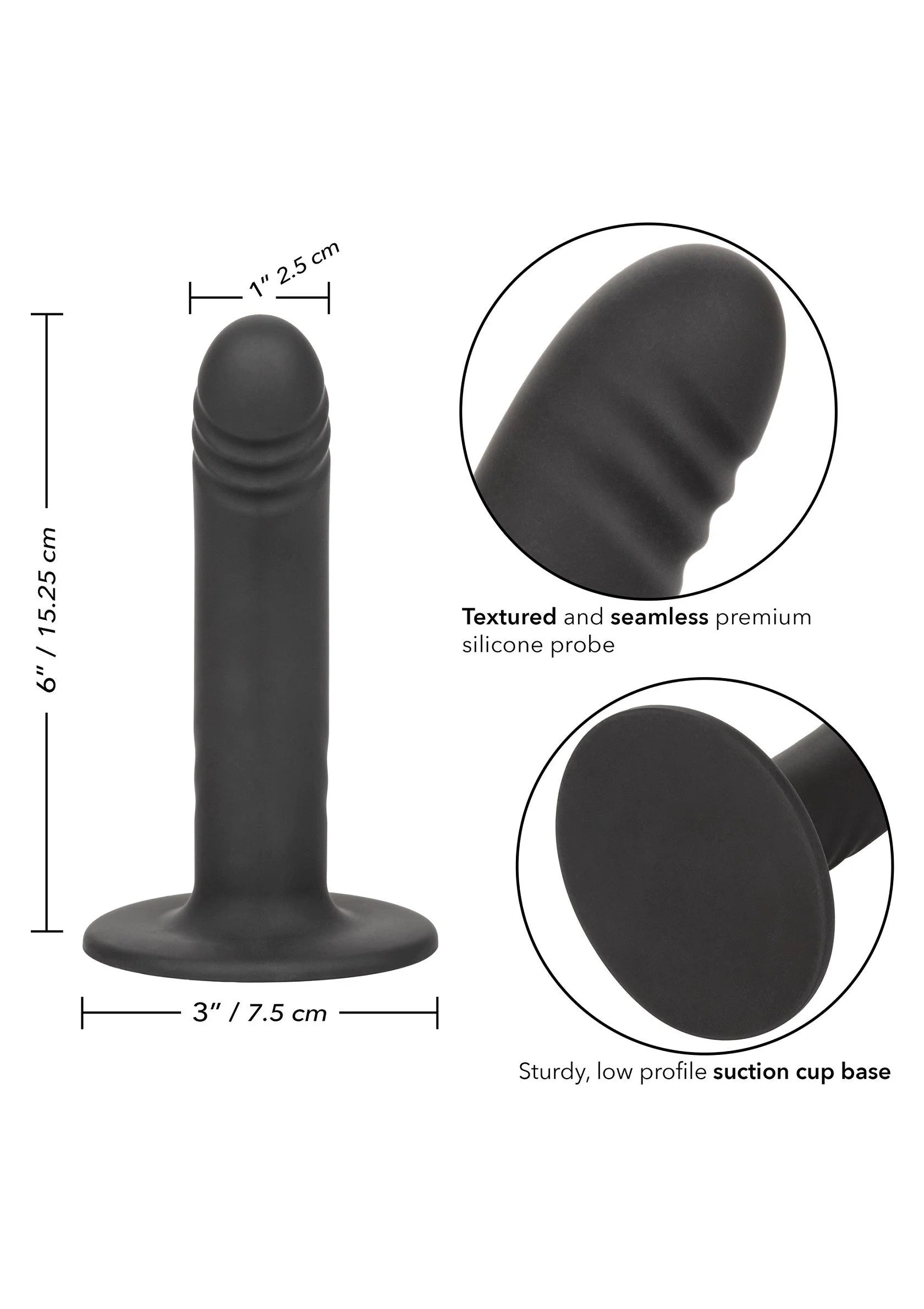 Zwarte anale probe met ribbels, afmetingen: 15,25 cm en voet 7,5 cm