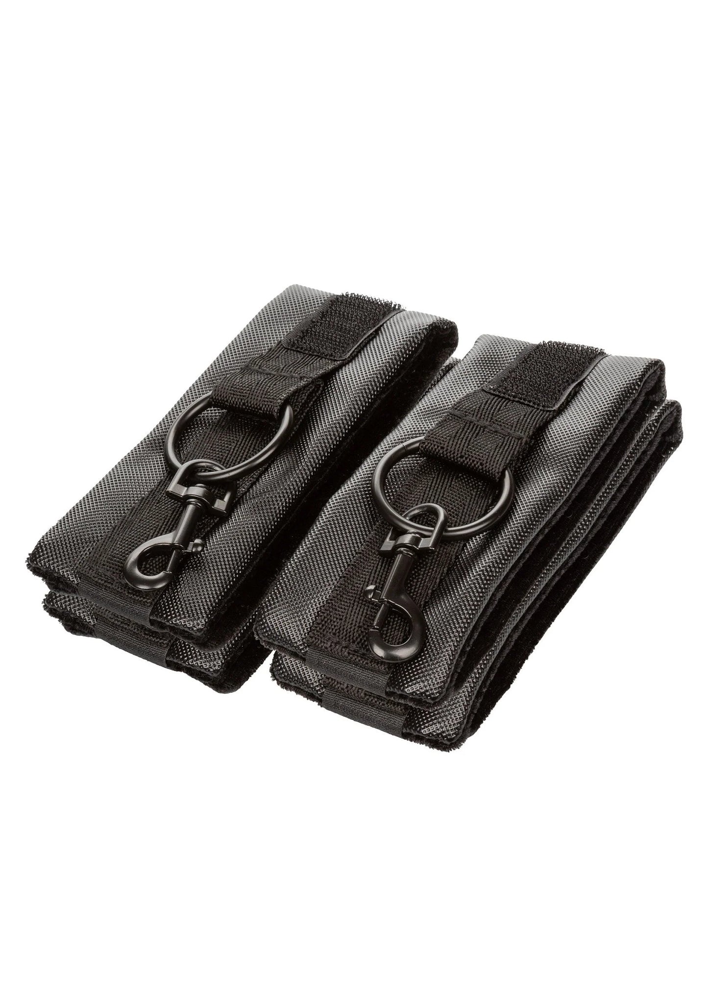 Set zwarte riemclips/manchetten met metalen ringgespen en kettinghaken