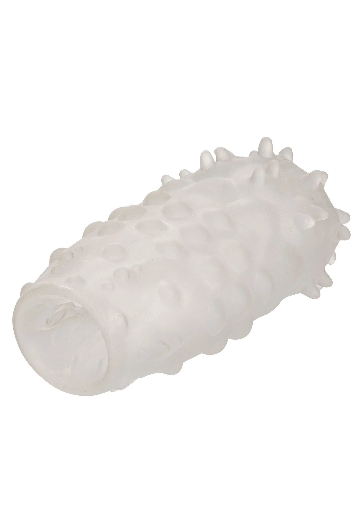 Witte seksstroker met uitstulpingen aan de buitenkant en opgerolde, open uiteinde.