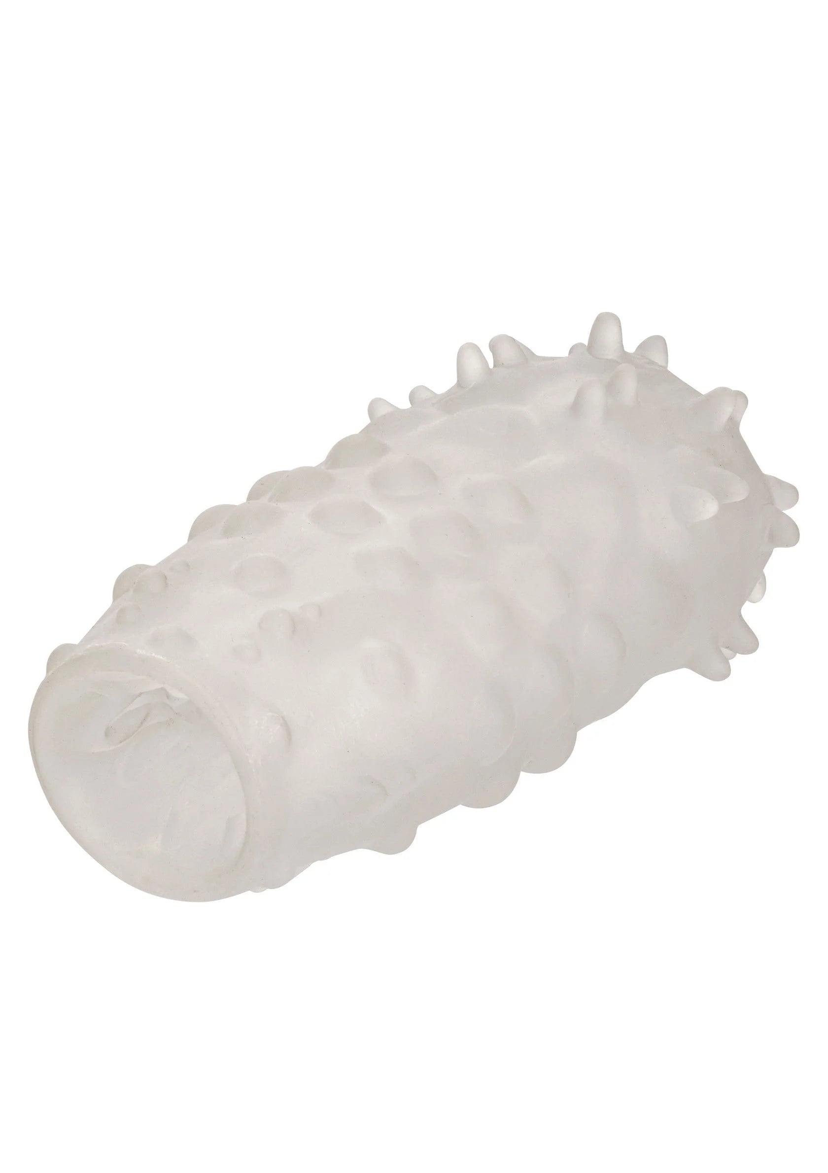 Witte seksstroker met uitstulpingen aan de buitenkant en opgerolde, open uiteinde.