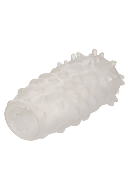Witte seksstroker met uitstulpingen aan de buitenkant en opgerolde, open uiteinde.