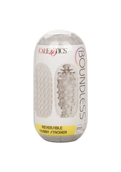 CalExotics Boundless reversibele seksstroker verpakking met wit/oranje opdruk en productfoto.