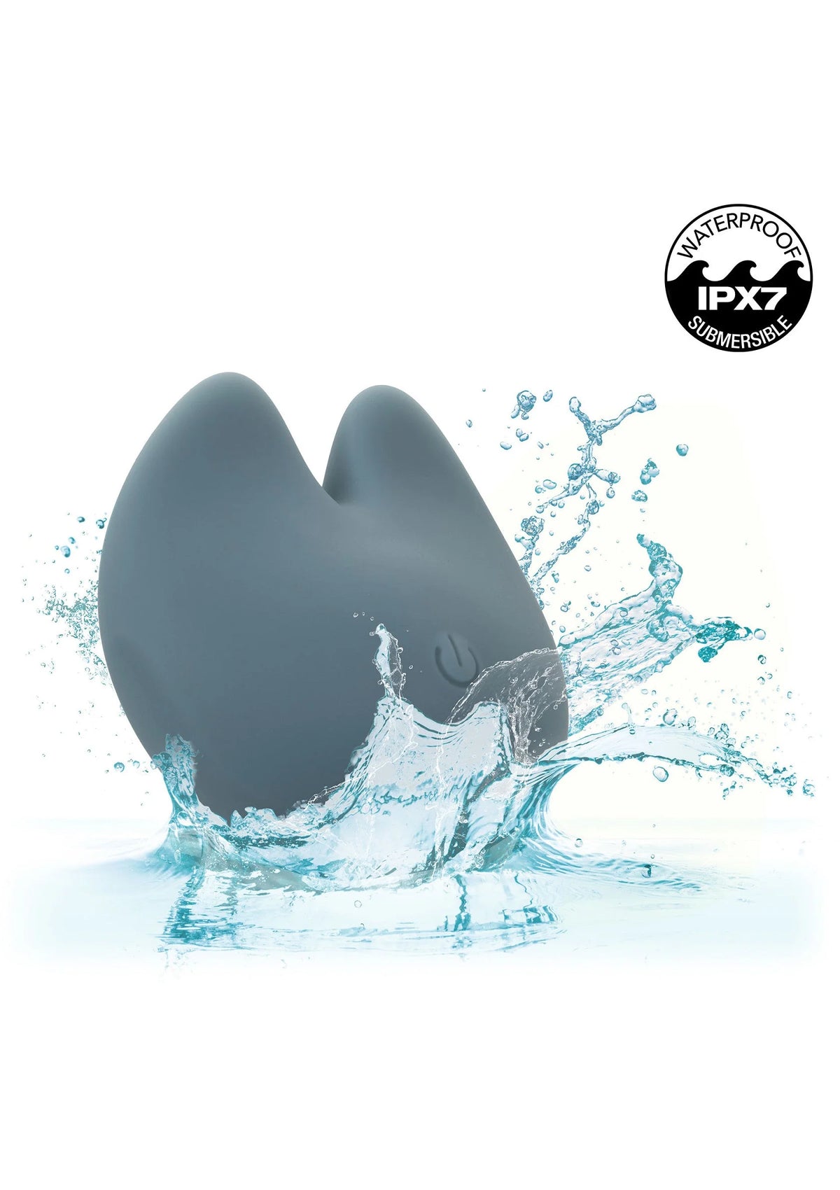 Blauwe siliconen vibratorknobbel met waterdruppels en spatwaterbeschermer
