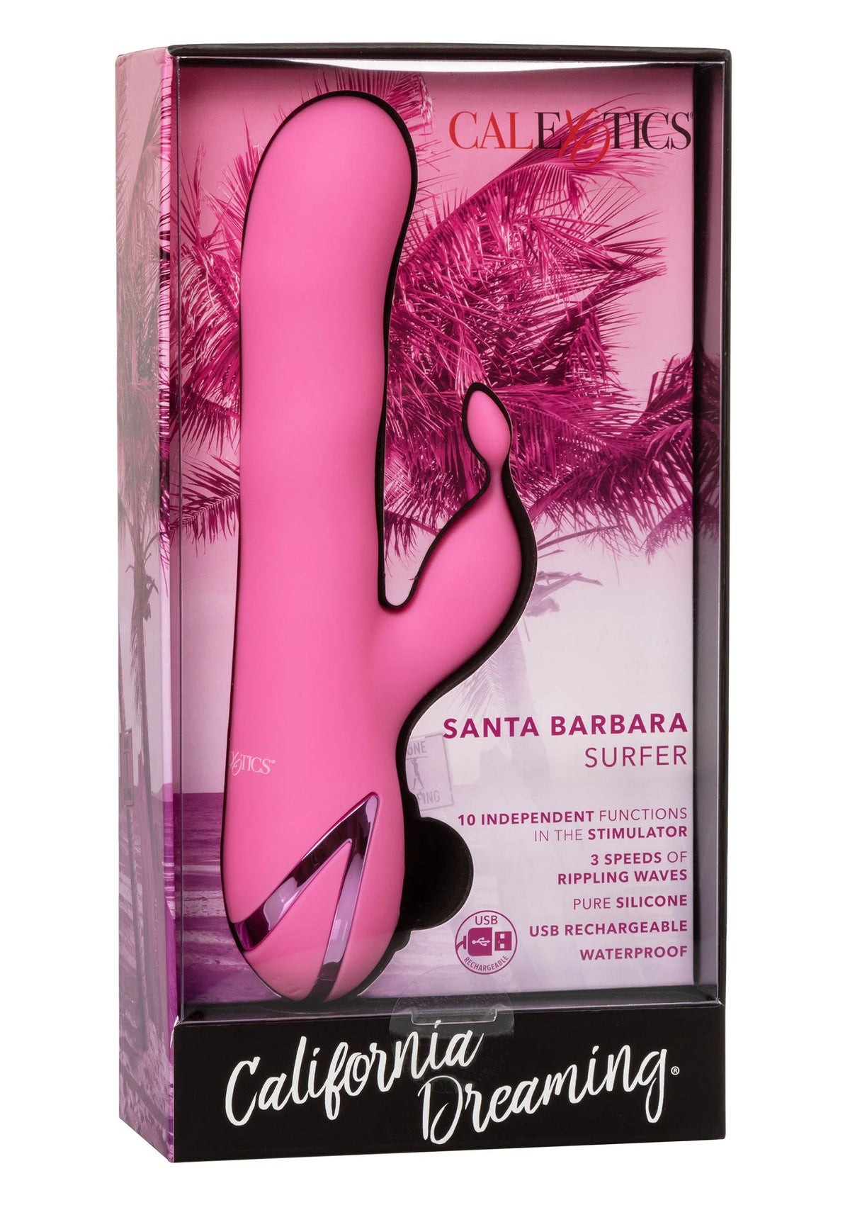 Verpakte Roze vibrator Santa Barbara Surfer van CalExotics in cadeauverpakking.