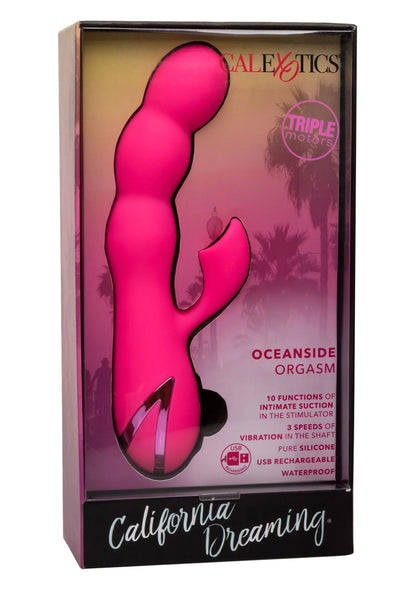Verpakte roze vibrator met vormgegeven dubbele uiteinden in doos van CalExotics.