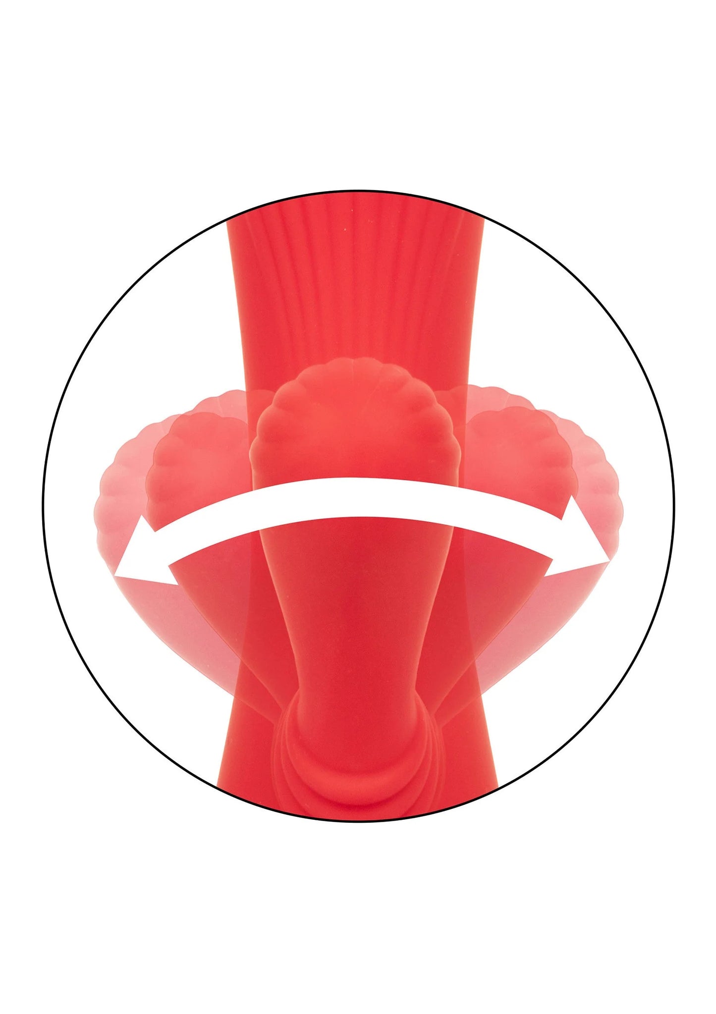 Rode rabbit-vibrator close-up met opening rond de kop en duidelijk gevormde basis