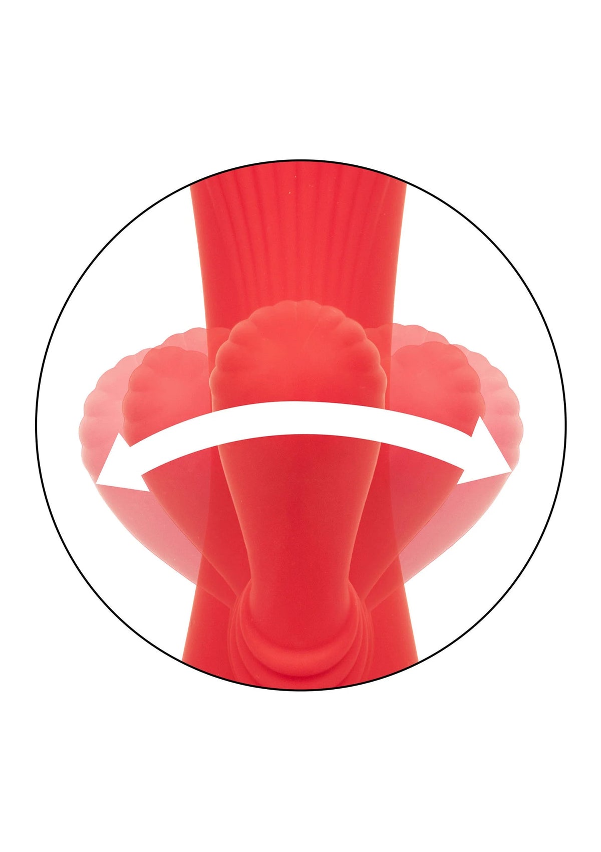 Rode rabbit-vibrator close-up met opening rond de kop en duidelijk gevormde basis