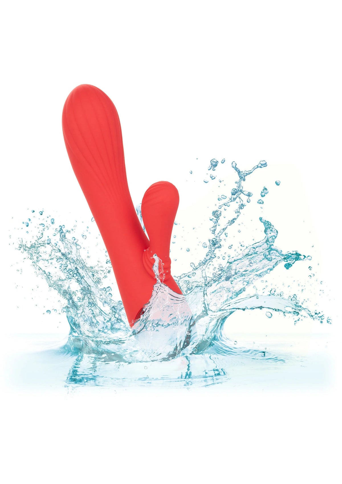 Rode siliconen vibrator met waterdruppels rond de kop