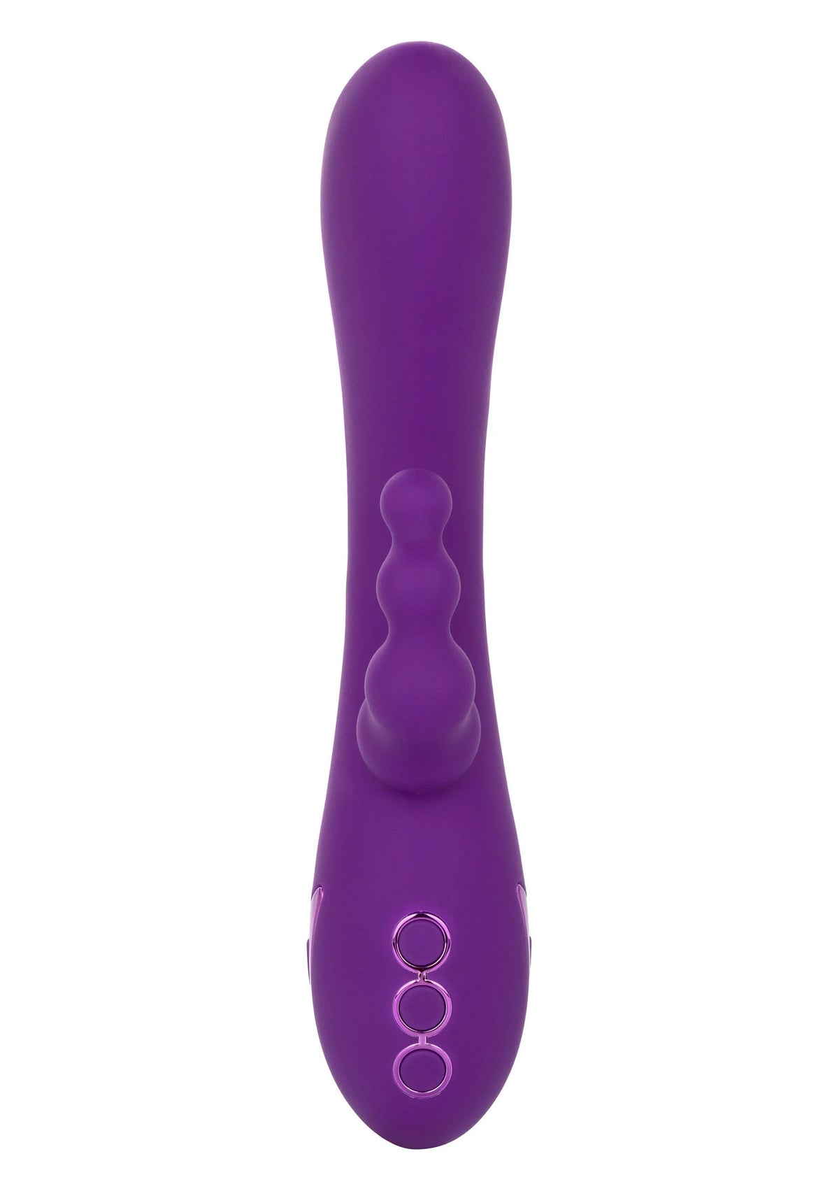 Paarse vibrator met ovale vorm en drie ringen aan de basis