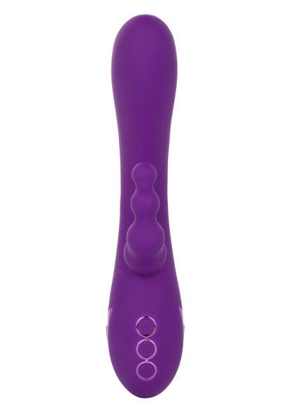 Paarse vibrator met ovale vorm en drie ringen aan de basis