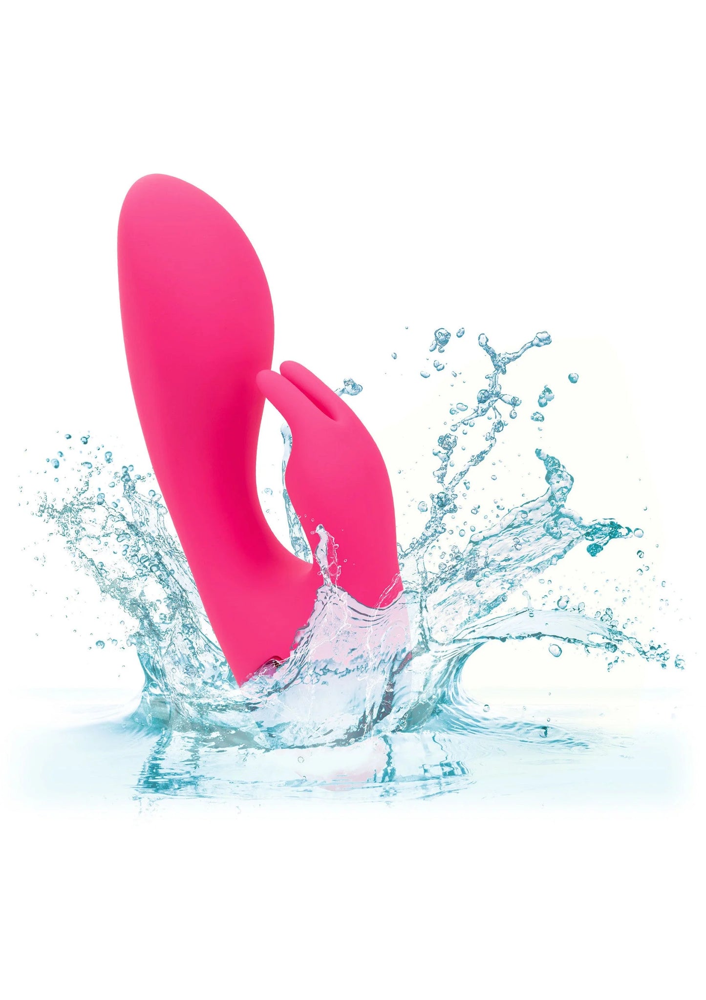 Roze siliconen vibrator met splash-watereffect op achtergrond