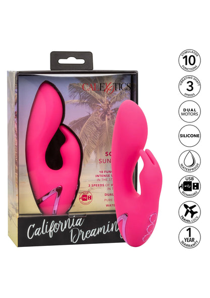 Roze siliconen dual-motor seksspeeltje in doos, met CaleExotics branding