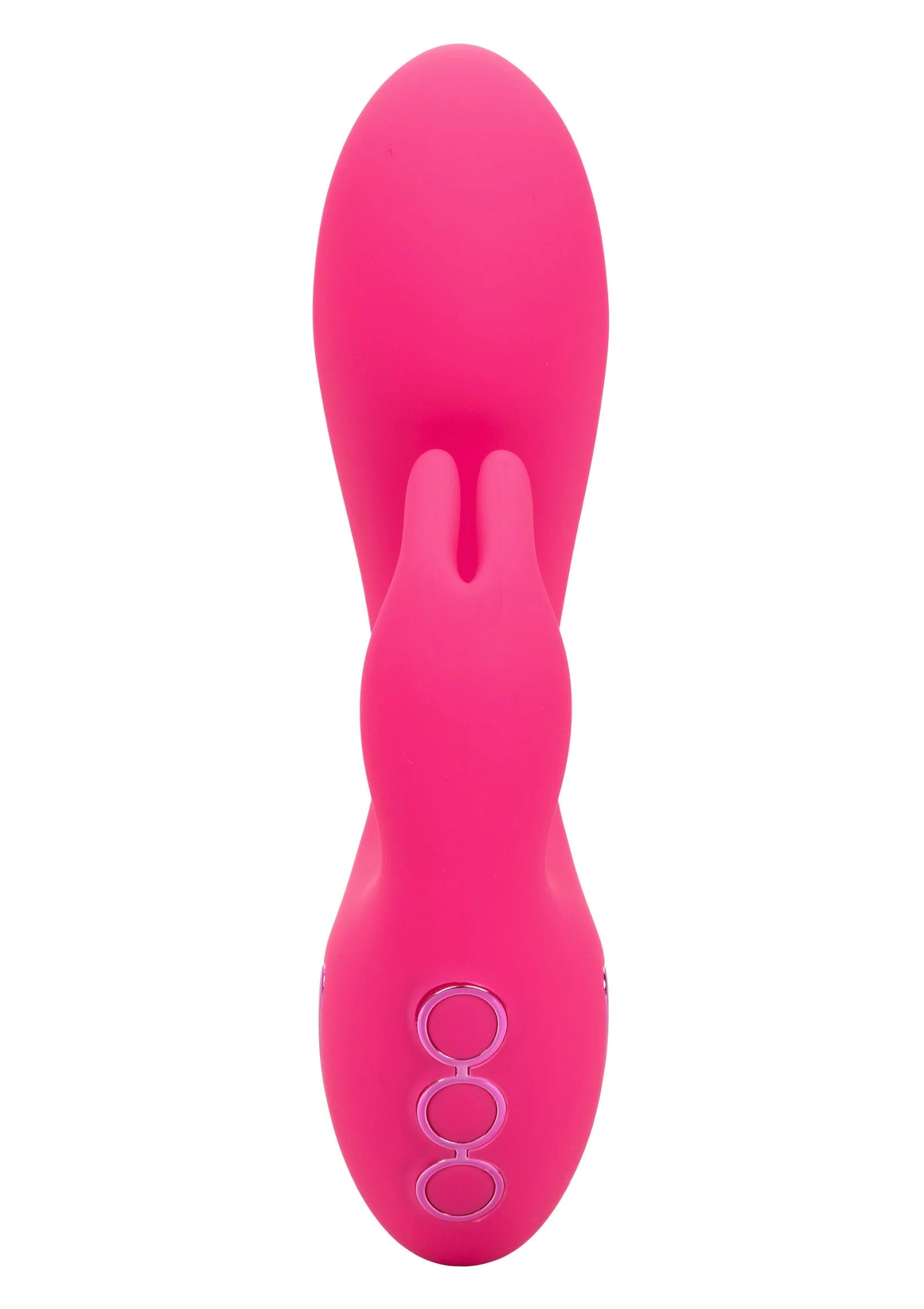 Roze siliconen vibrator onderzijde met drie knoppen op het handvat