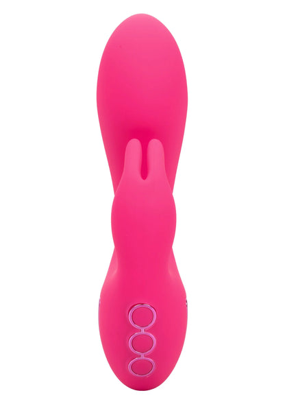 Roze siliconen vibrator onderzijde met drie knoppen op het handvat