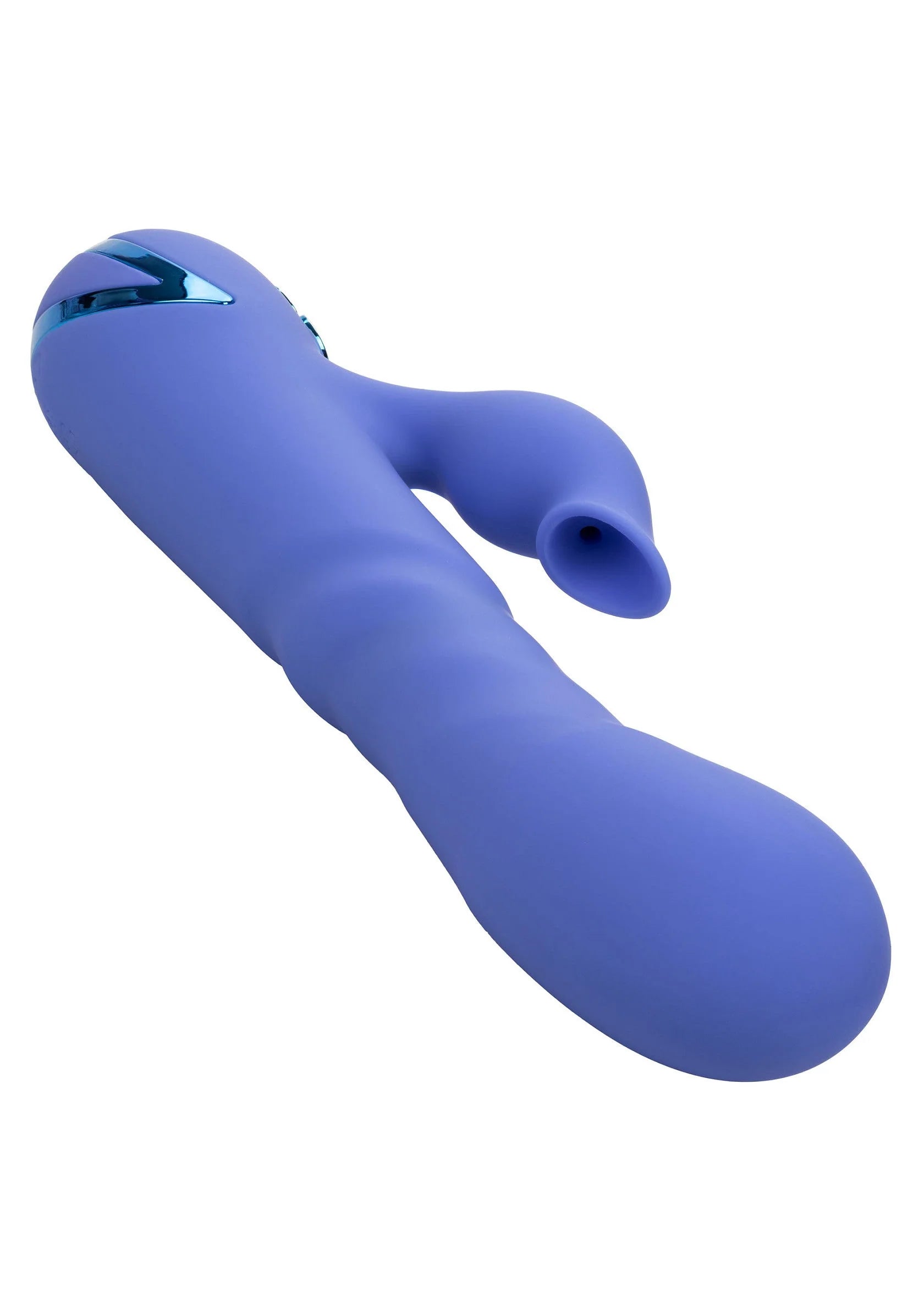 blauwe siliconen vibrator met ronde kop en open uiteinde