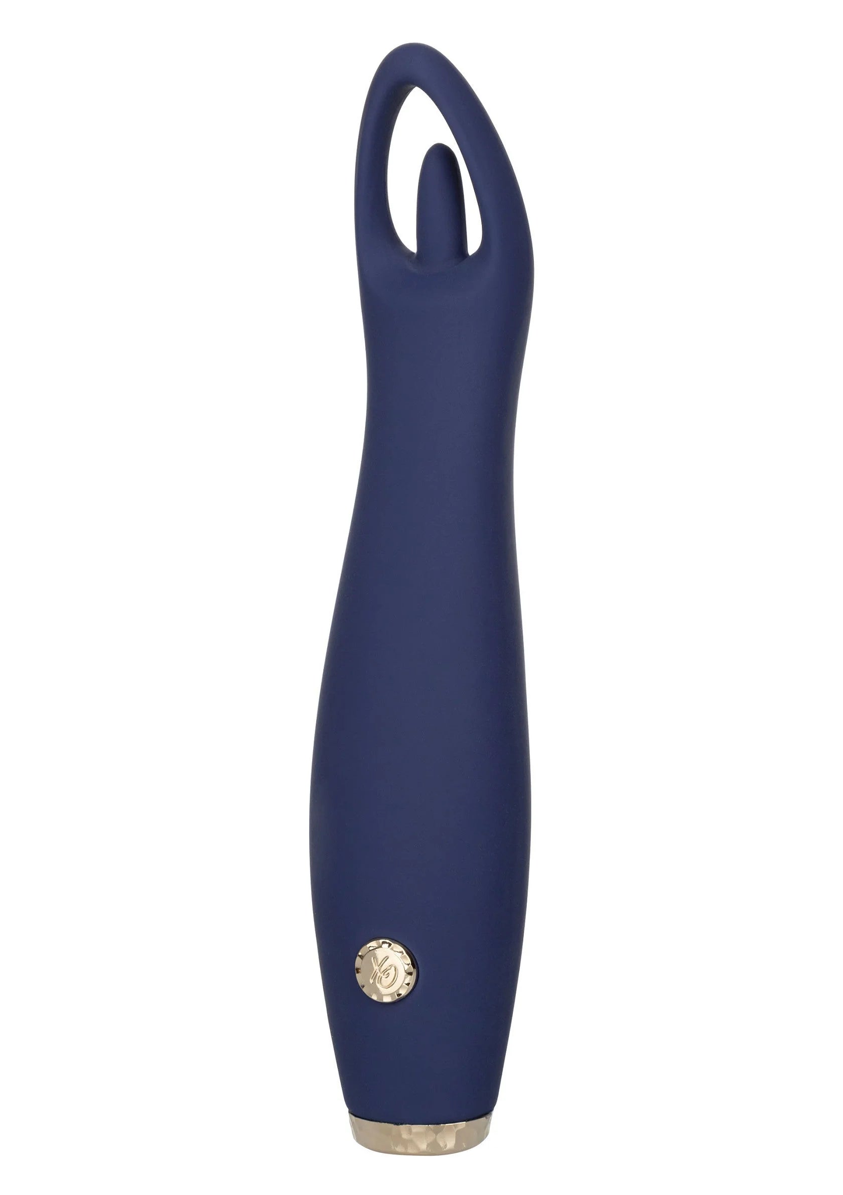 CalExotics Chíc Jasmine vibrator in donkerblauw siliconen, rechtop gefotografeerd.