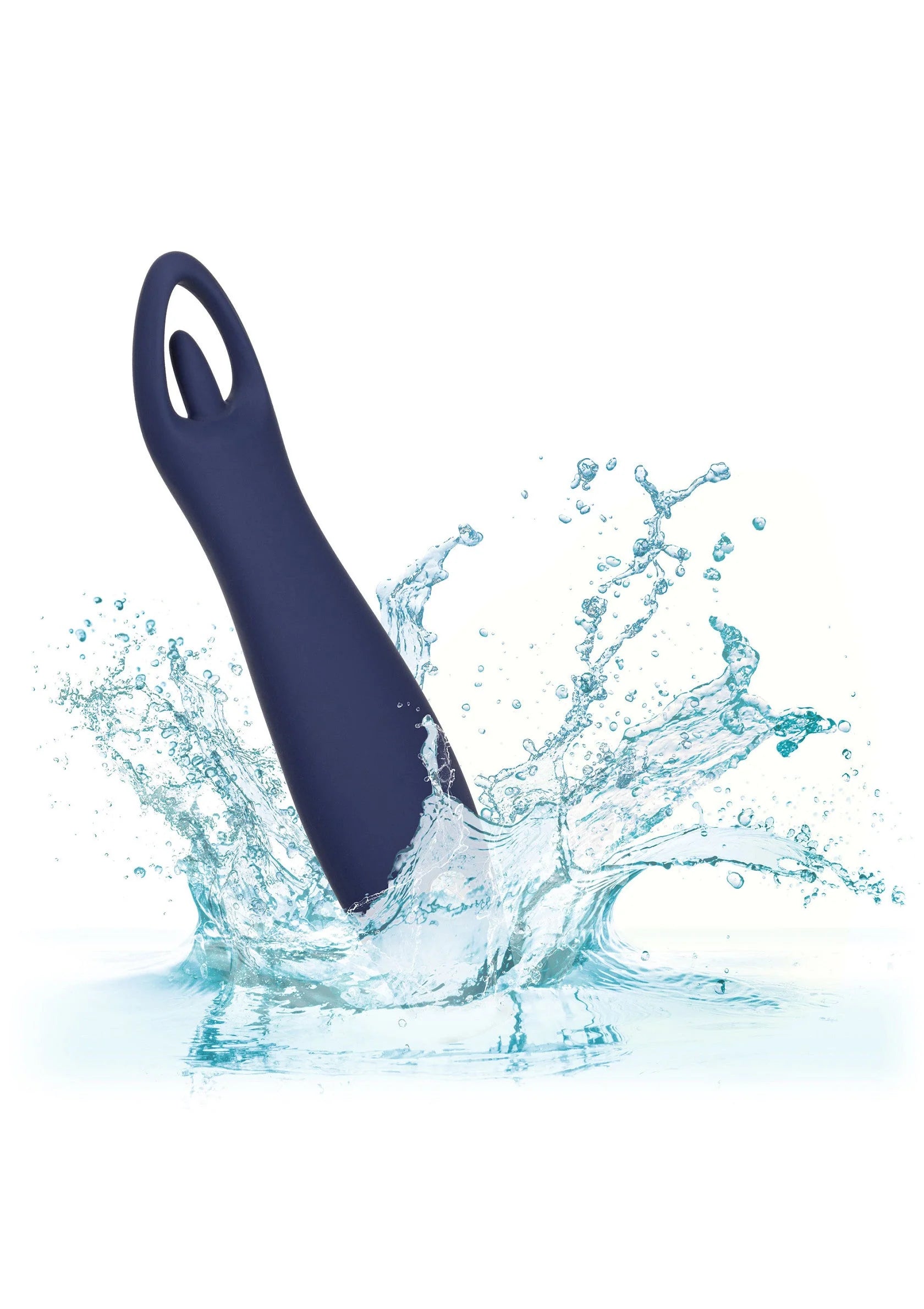 Donkerblauwe vibrator met ovale opening in water, met gouden stip