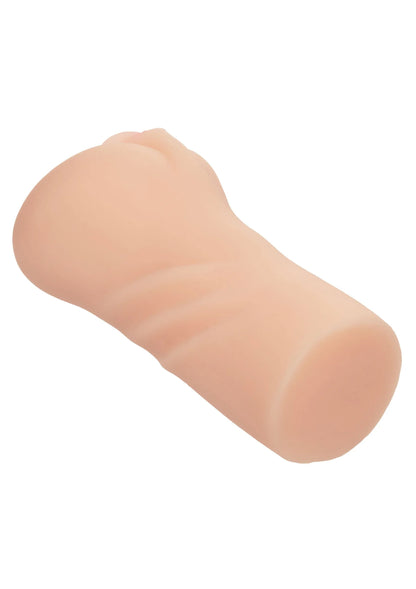 Huidkleurige masturbator met afgeronde vorm en zichtbare bovenopening