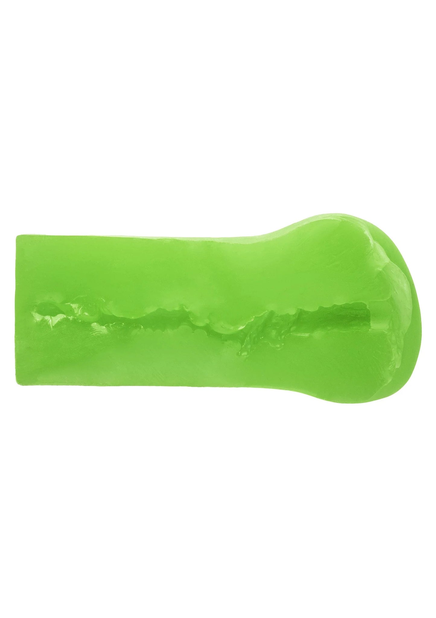 Groene stoker-masturbator zijaanzicht met brede, afgeronde vorm.