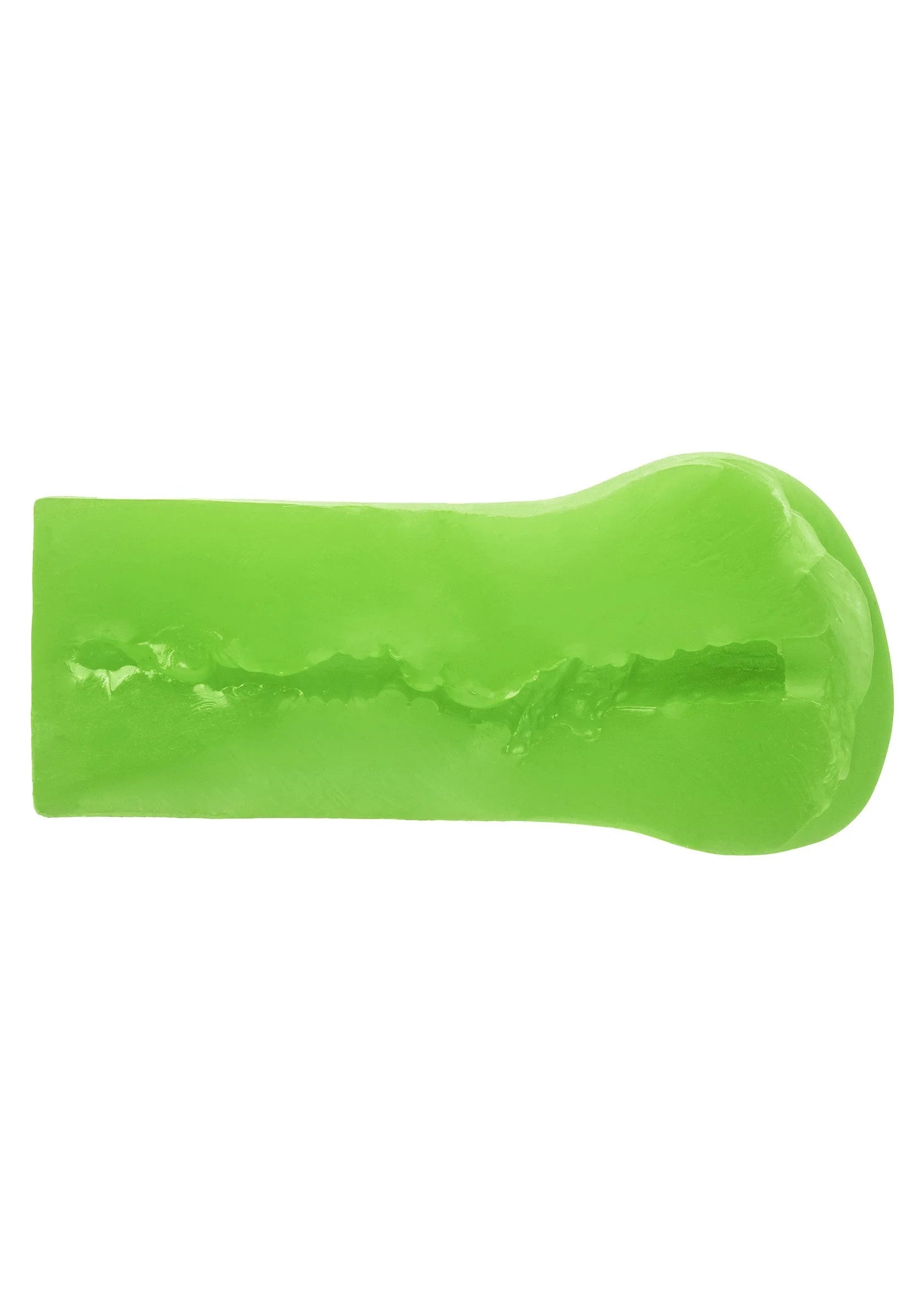 Groene stoker-masturbator zijaanzicht met brede, afgeronde vorm.