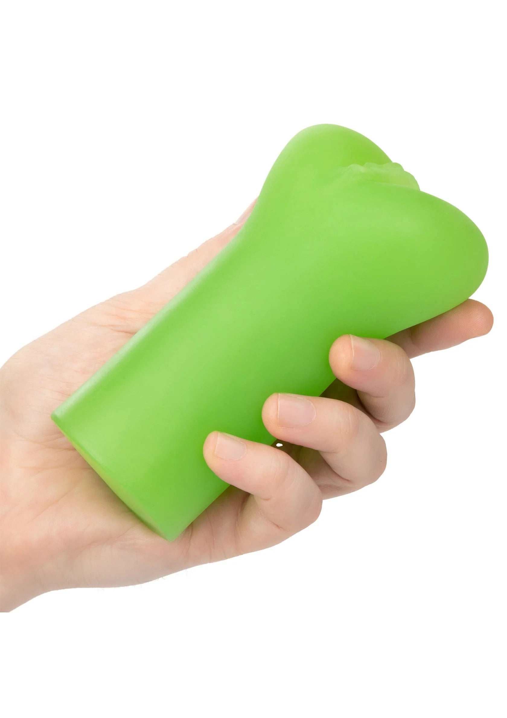 Groene stoker-masturbator in hand, langwerpige cilinder met afgerond uiteinde.