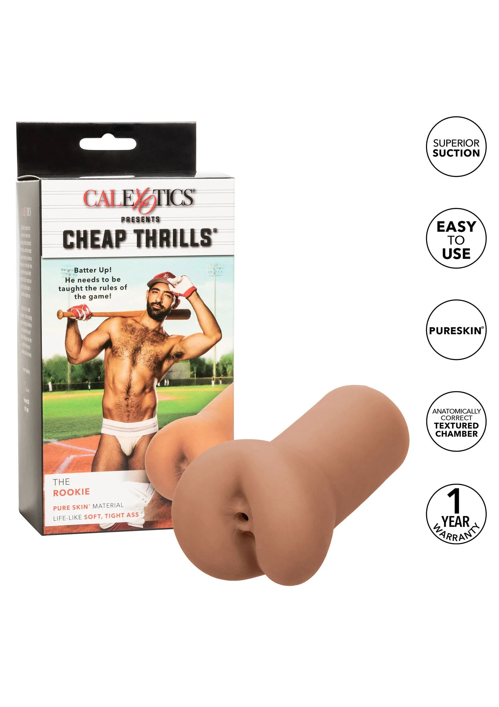 Verpakkingsdoos en product van Cheap Thrills masturbator met ronde opening, beige