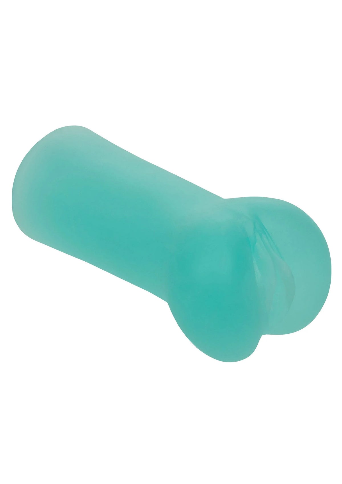 Turquoise masturbator-stroker, zijaanzicht met ronde uiteinden
