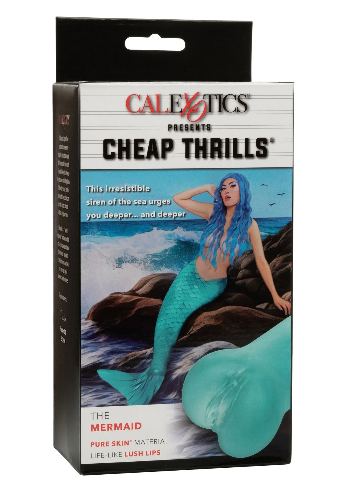 Productverpakking van CalExotics Cheap Thrills met afbeelding van de turquoise masturbator